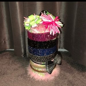 PINK One of a kind headband bow organizer feather